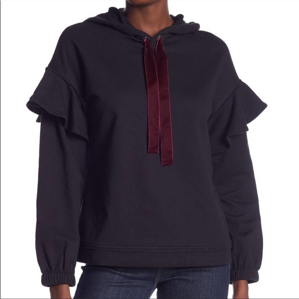 Laundry by Shelli Segal ruffle sleeve Sweatshirt black size small